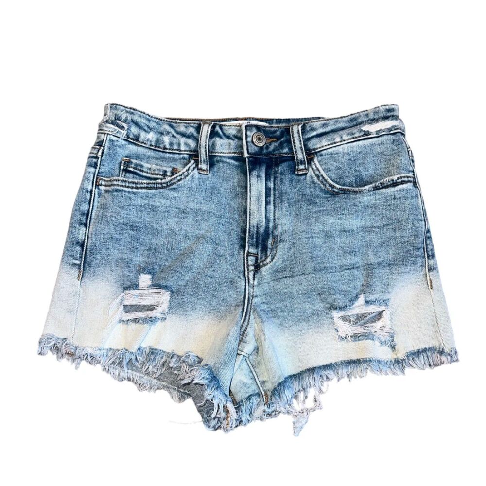 Rebecca Vervet Raw Hem High-Rise Cut Off Denim Shorts Blue White X-Small